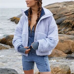 Free People Adventure Awaits Light Blue Sherpa Jacket